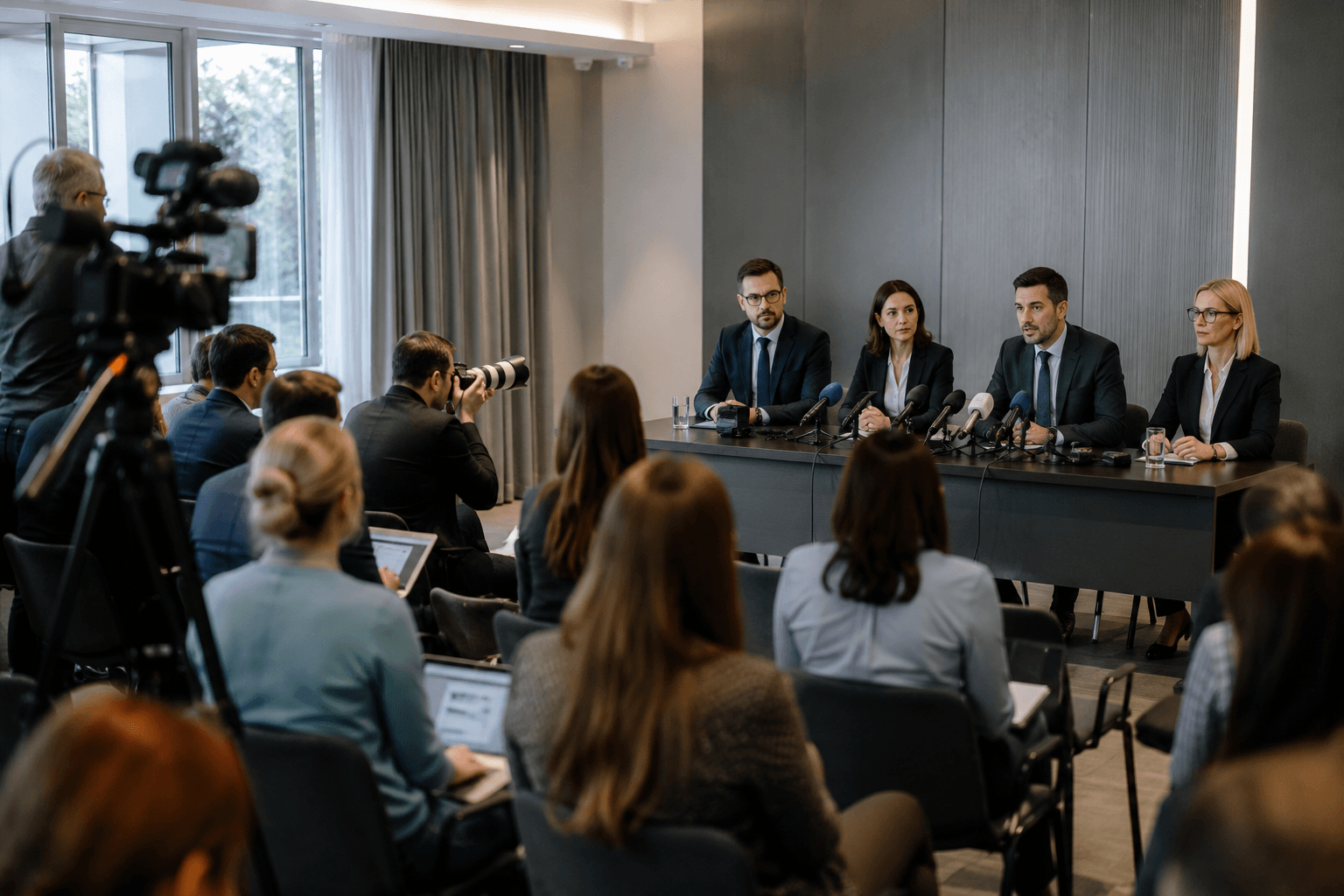 Sala konferencyjna z uczestnikami spotkania i prezentacją